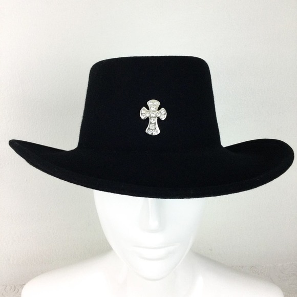 Vintage black 100% wool crushable western rancher hat adult medium